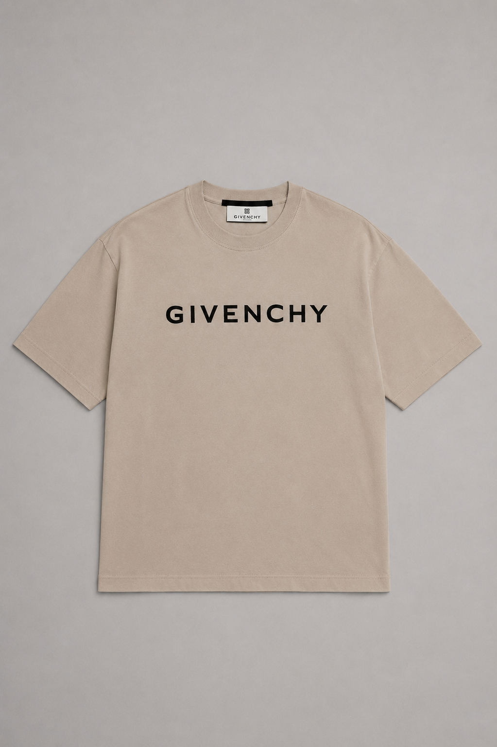GIVENCHY PARIS Down Shoulder Oversized Logo T-Shirt | Cream Beige