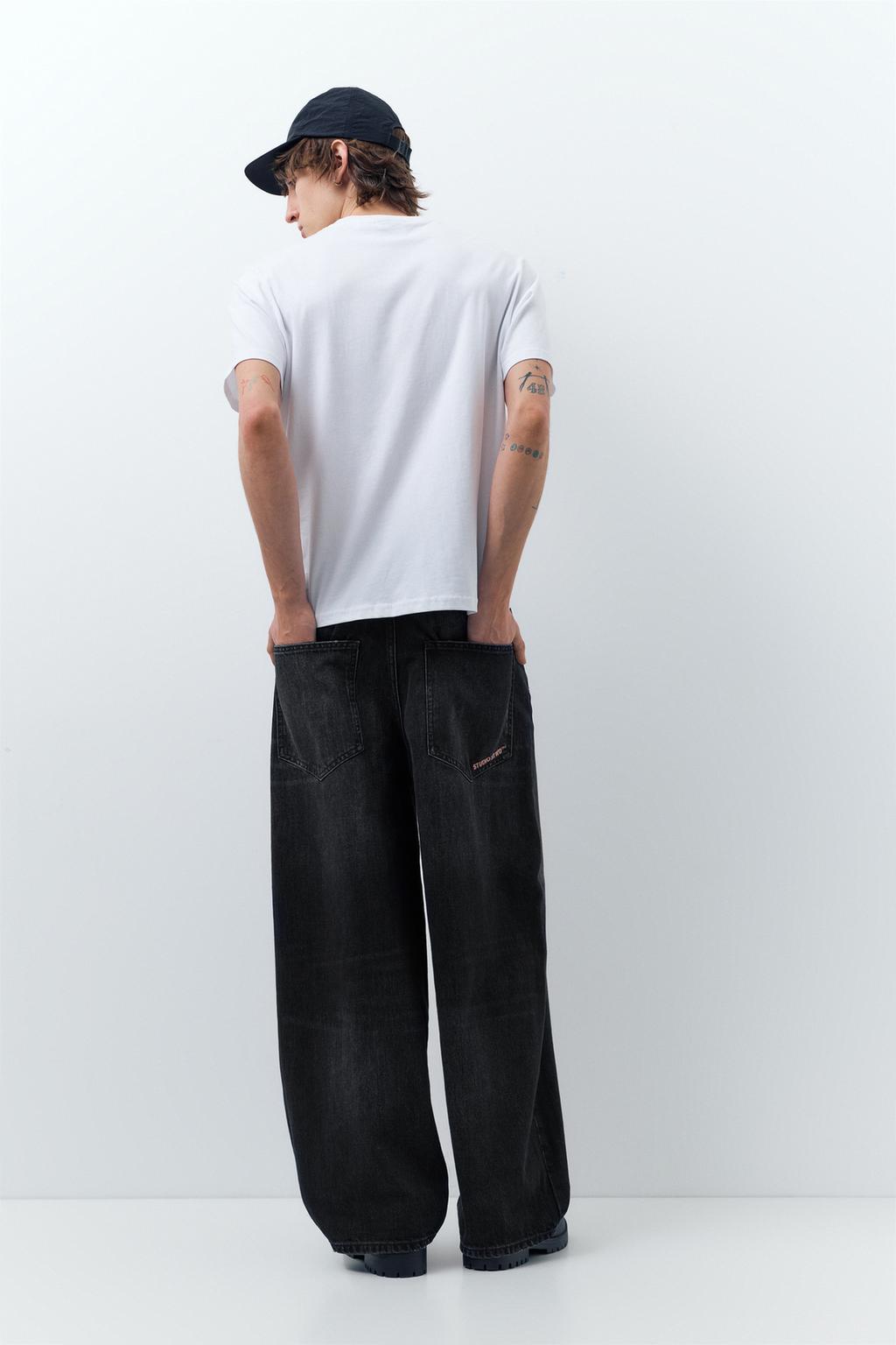 PULL & BEAR Faded Black Baggy Denim Jeans