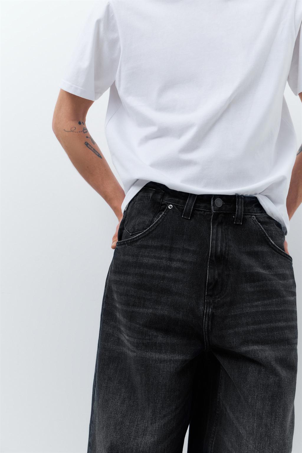 PULL & BEAR Faded Black Baggy Denim Jeans