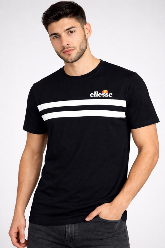 ELLESSE Men's Twin Stripe Crew Neck T-Shirt | Black