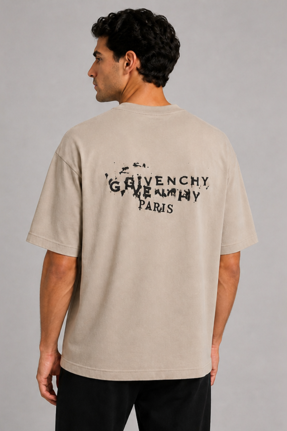 GIVENCHY PARIS Down Shoulder Oversized Logo T-Shirt | Cream Beige