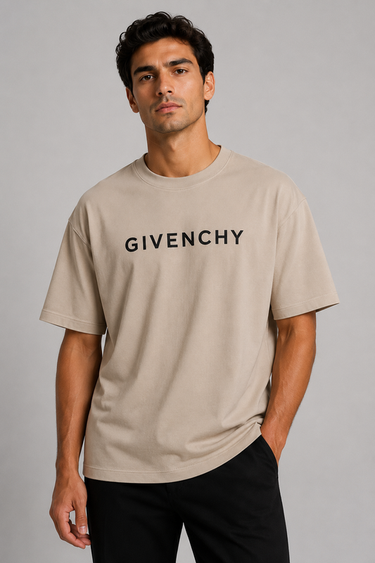 GIVENCHY PARIS Down Shoulder Oversized Logo T-Shirt | Cream Beige