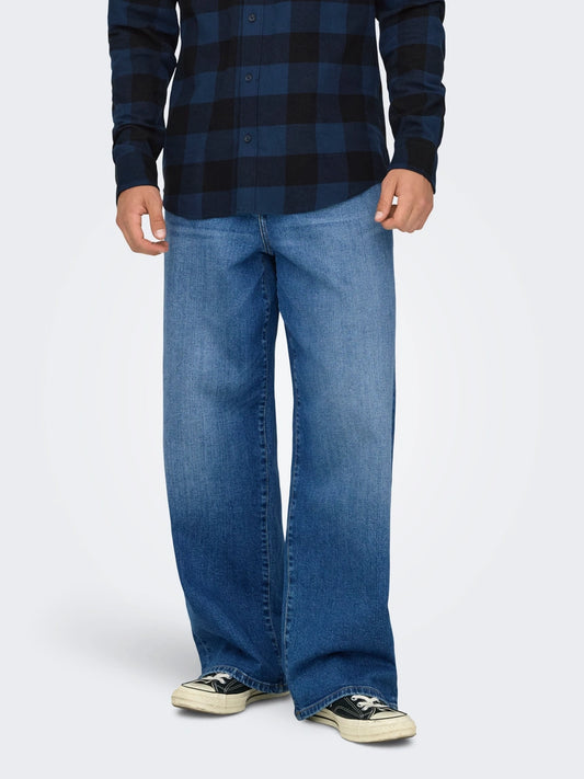 ONLY-SONS Mid Blue Classic Baggy Denim Jeans